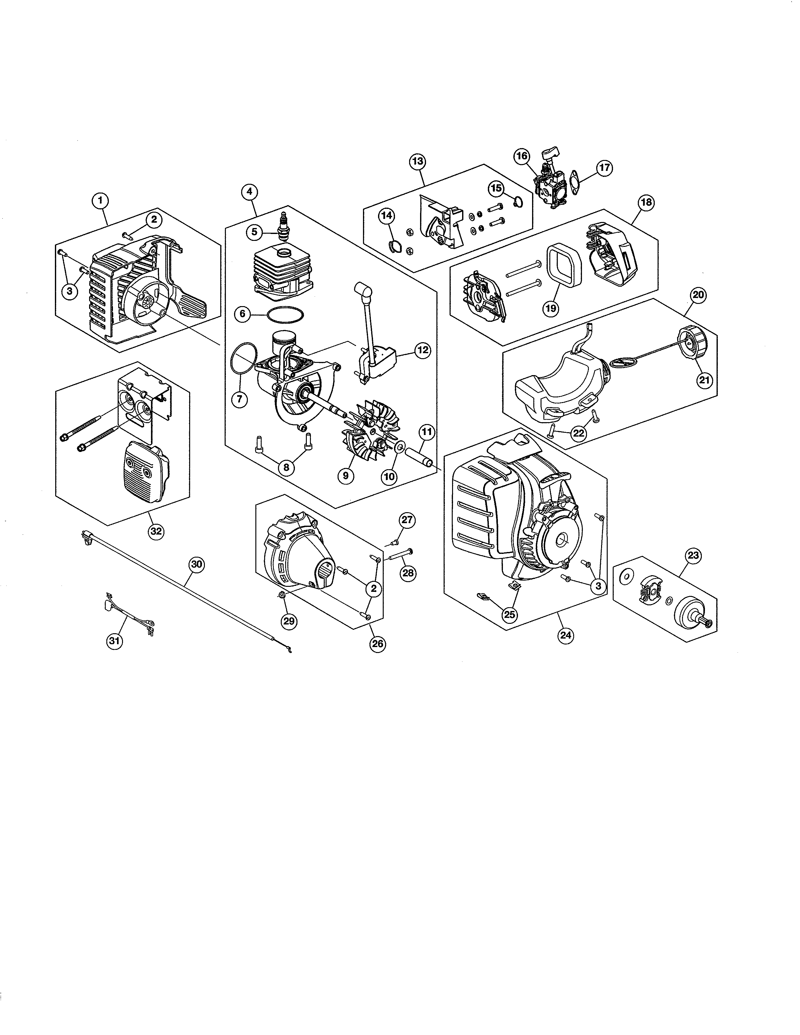 Short Block/fuel Tank/starter Diagram and Parts List for 316711193  Craftsman Trimmer