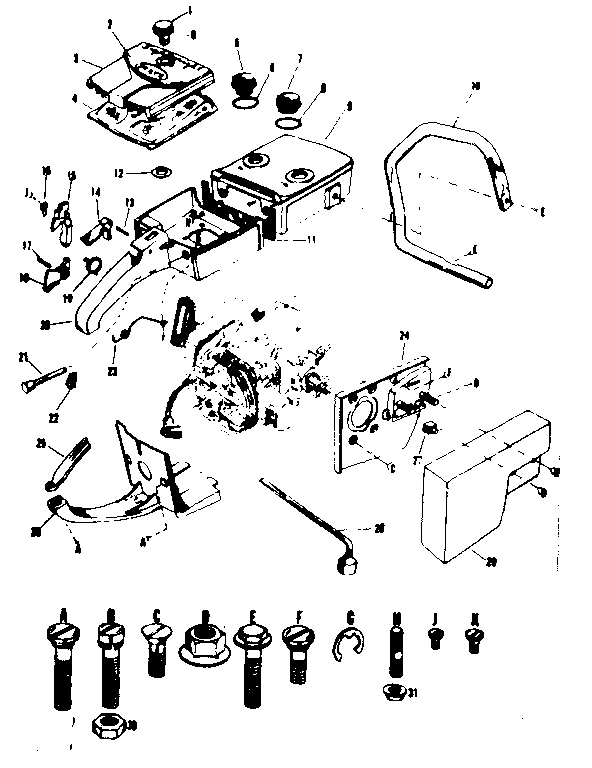 Main Frame Diagram and Parts List for 917351060  Craftsman Chainsaw