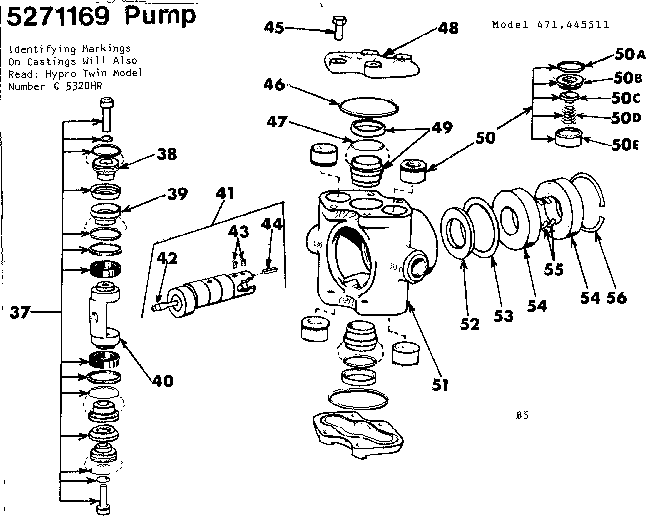 Crankcase And Pump Body Diagram and Parts List for 471445511  Craftsman Pressure Washer