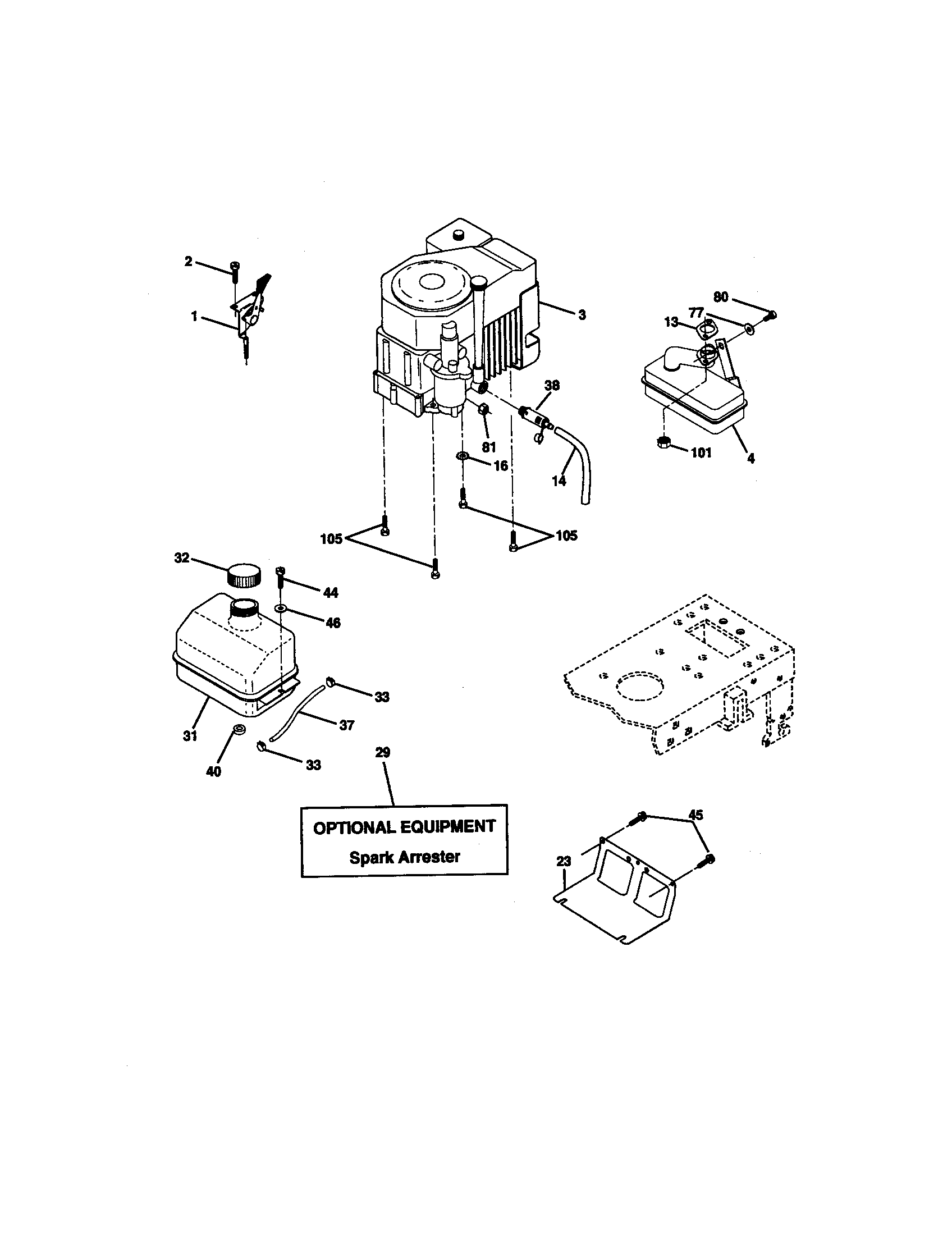 Engine Diagram and Parts List for 917272060  Craftsman Lawn Tractor