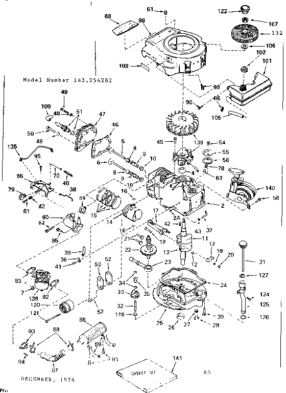Replacement Parts Diagram and Parts List for 143254282  Craftsman Engine
