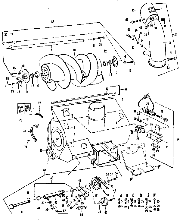 Auger Assembly Diagram and Parts List for 842240712  Craftsman Snow Blower