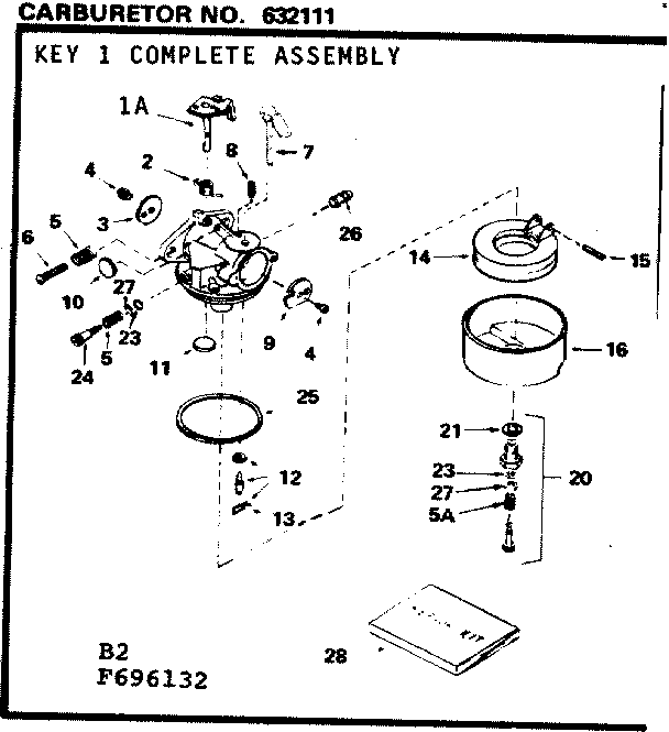 Carburetor Diagram and Parts List for 143696132  Craftsman Engine