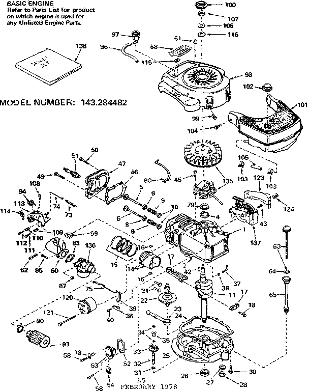 Replacement Parts Diagram and Parts List for 143284482  Craftsman Engine