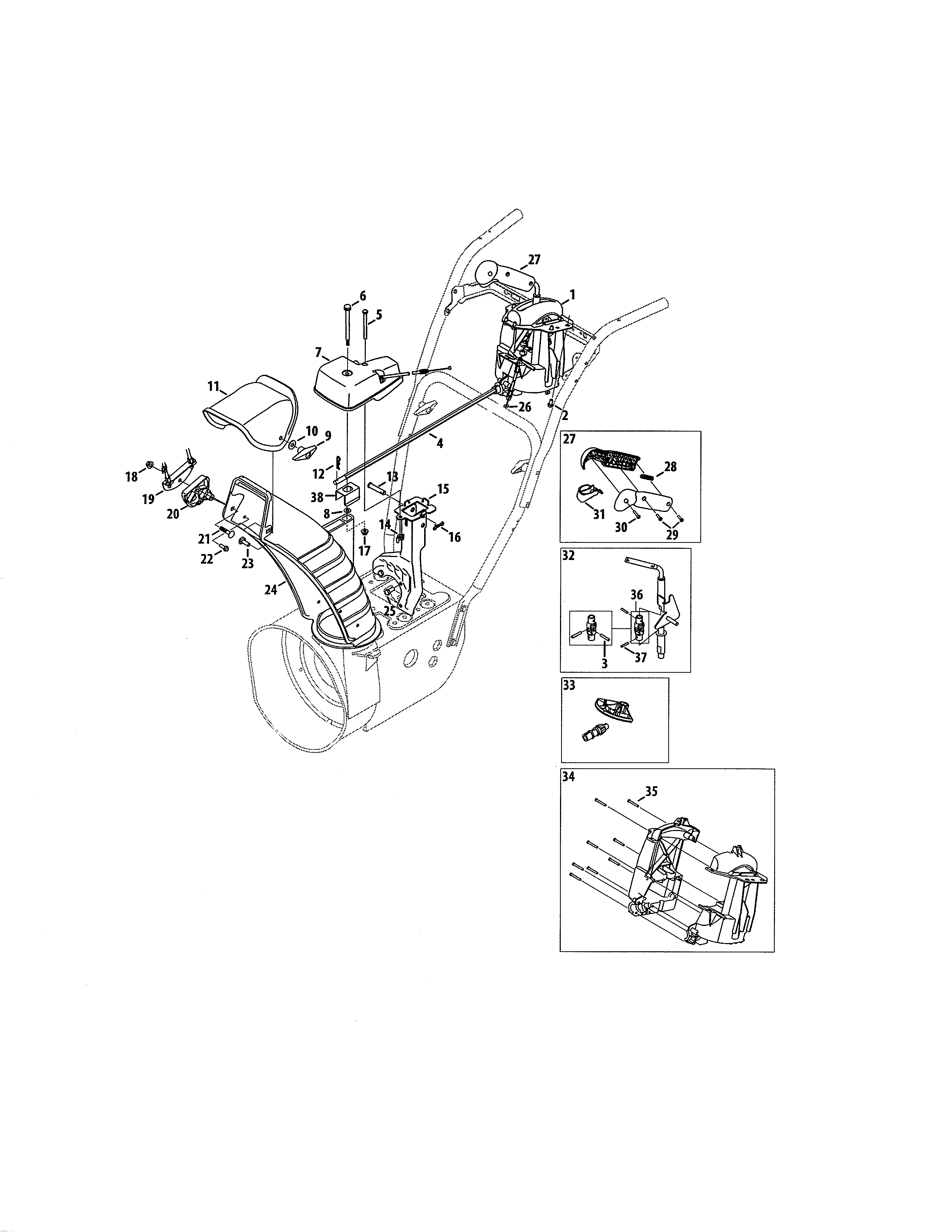 Chute Diagram and Parts List for 247883941  Craftsman Snow Blower