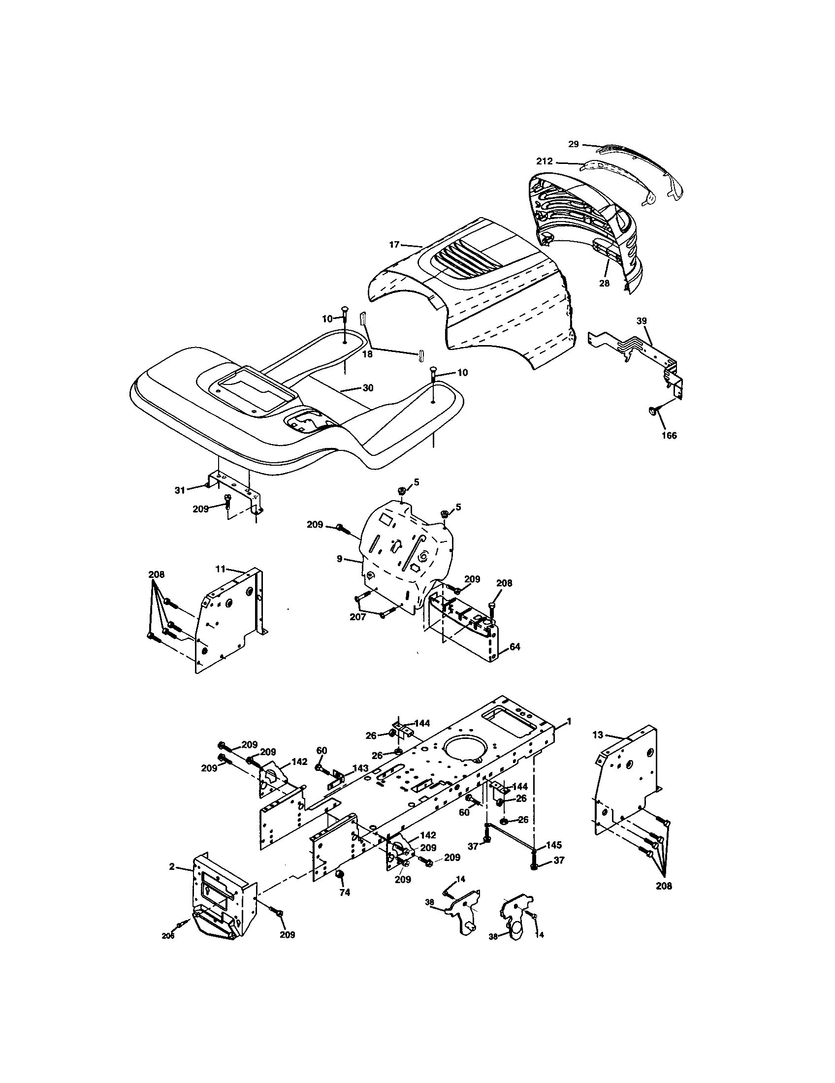 Chassis And Enclosures Diagram and Parts List for 917273400  Craftsman Lawn Tractor