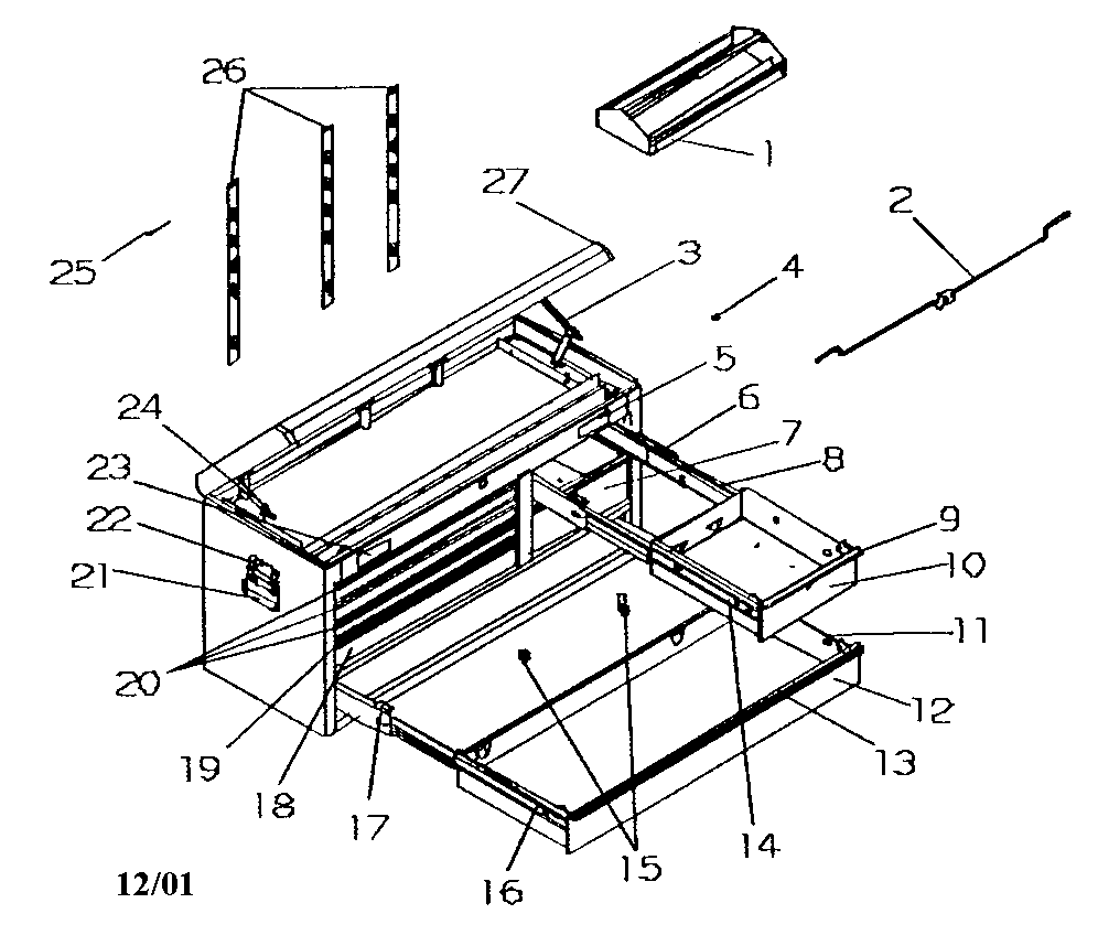 Tool Chest Diagram and Parts List for 706597210  Craftsman Tool Stand & Cart