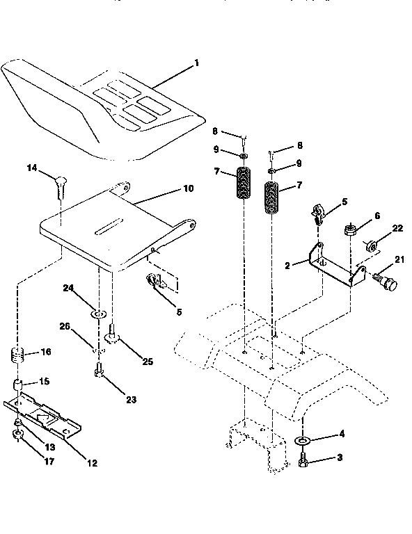 Seat Assembly Diagram and Parts List for 917258080  Craftsman Lawn Tractor