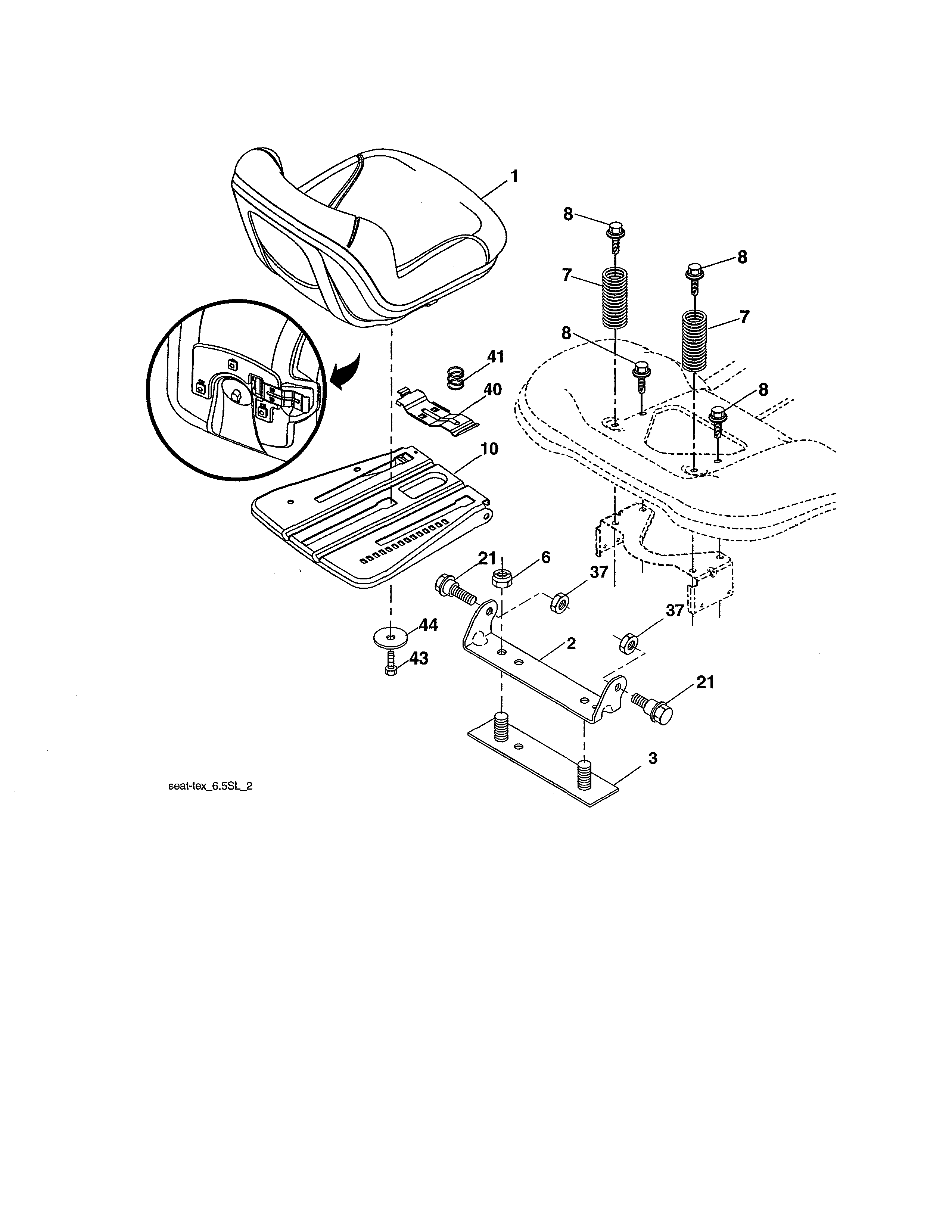 Seat Assembly Diagram and Parts List for 917986331  Craftsman Lawn Tractor
