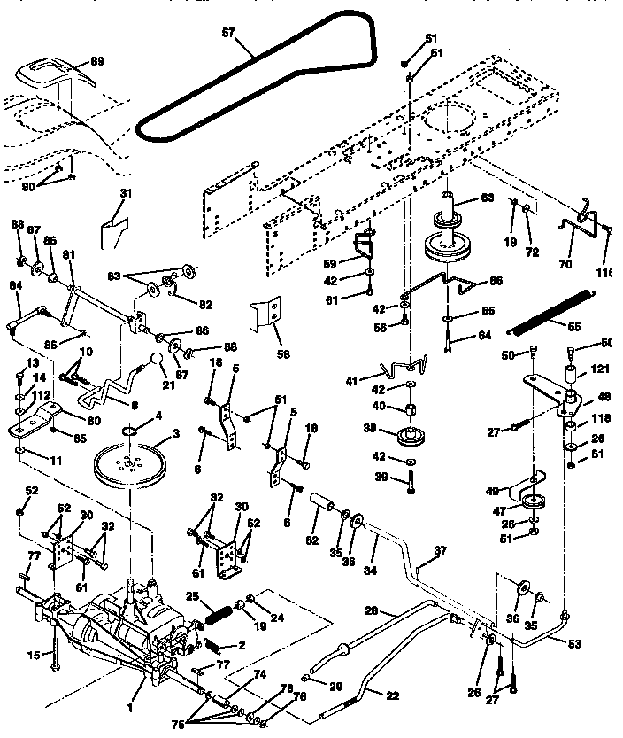 Drive Diagram and Parts List for 917259547  Craftsman Lawn Tractor