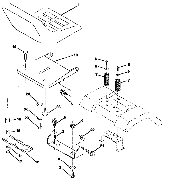 Seat Assembly Diagram and Parts List for 917257570  Craftsman Lawn Tractor