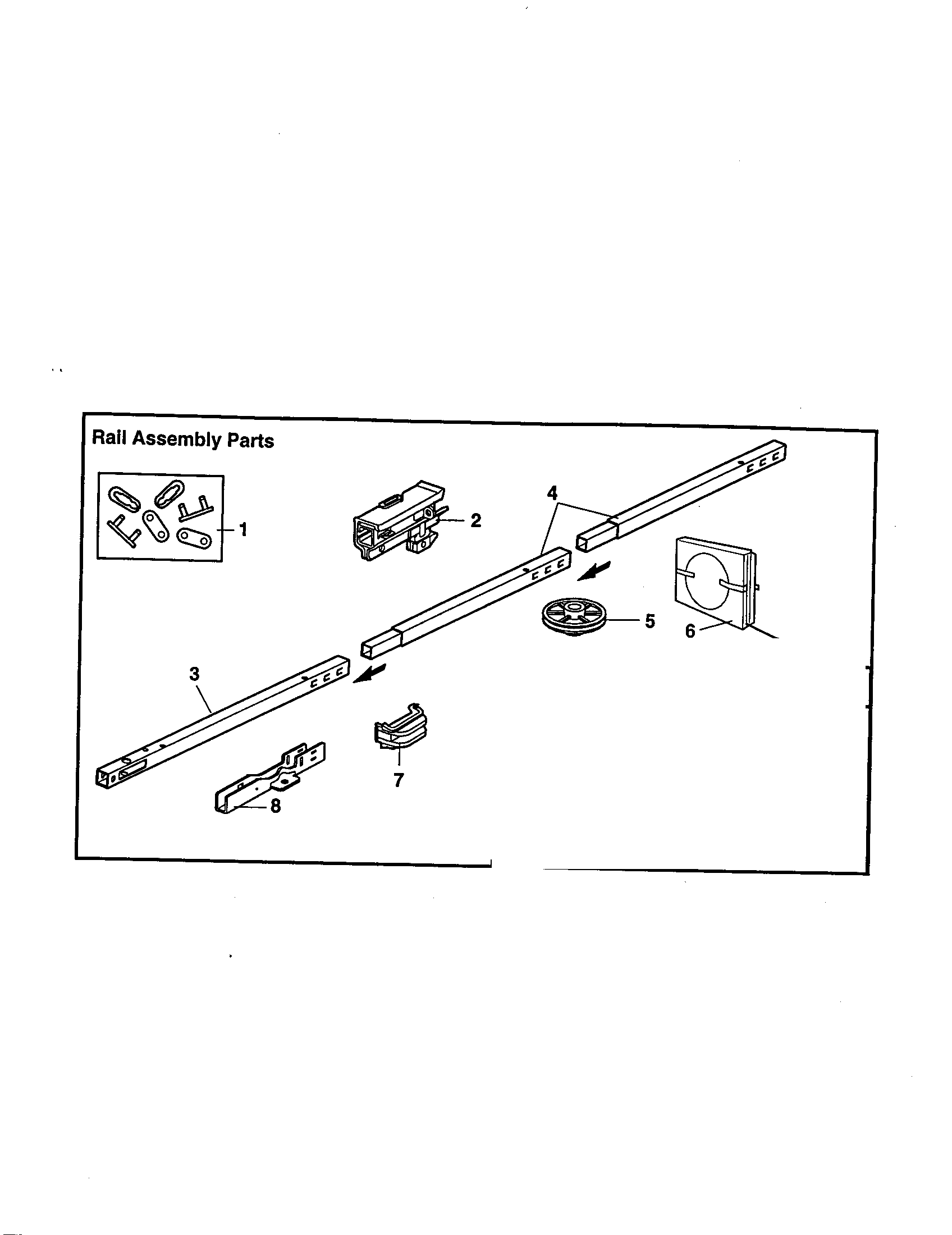 Rail Assembly Diagram and Parts List for 13953970SRT  Craftsman Garage Door Opener