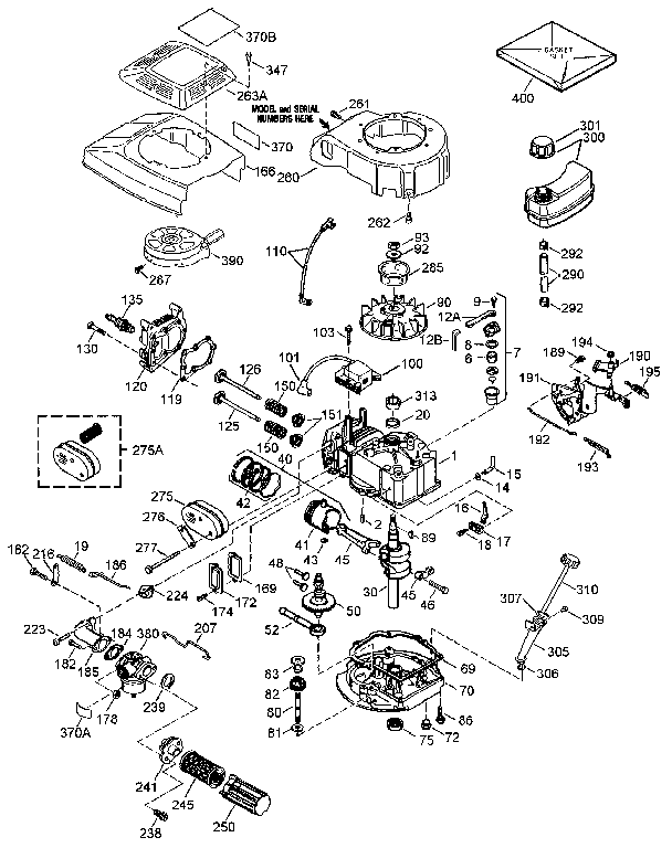 Replacement Parts Diagram and Parts List for 143434592  Craftsman Engine