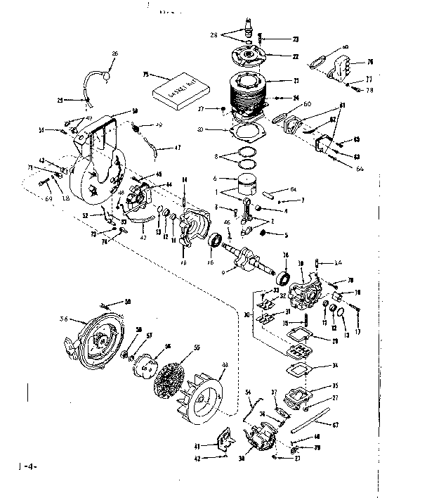 Crankcase Diagram and Parts List for 91761402  Craftsman Chainsaw