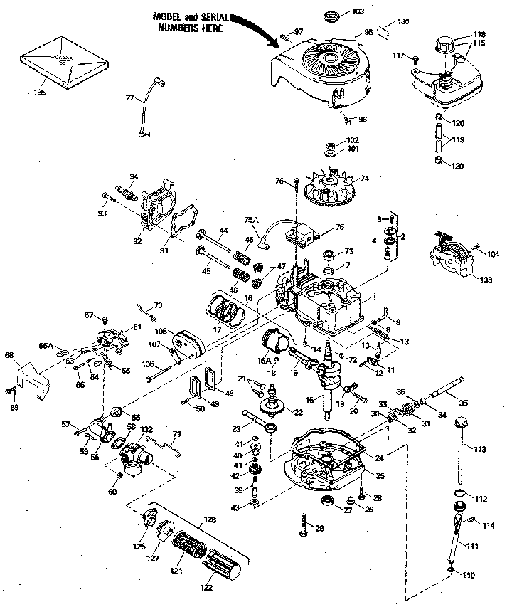 Replacement Parts Diagram and Parts List for 143394442  Craftsman Engine