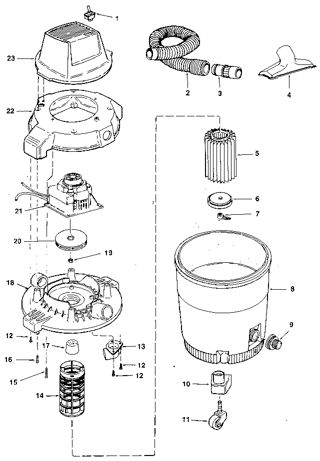 Unit Diagram and Parts List for 113179780  Craftsman Utility Vacuum