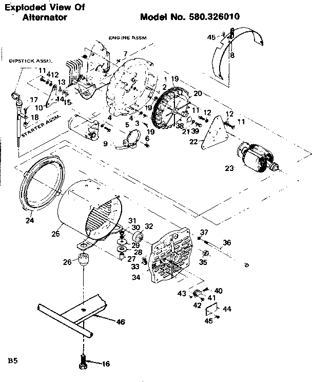 Exploded View Of Alternator Diagram and Parts List for 580326010  Craftsman Engine