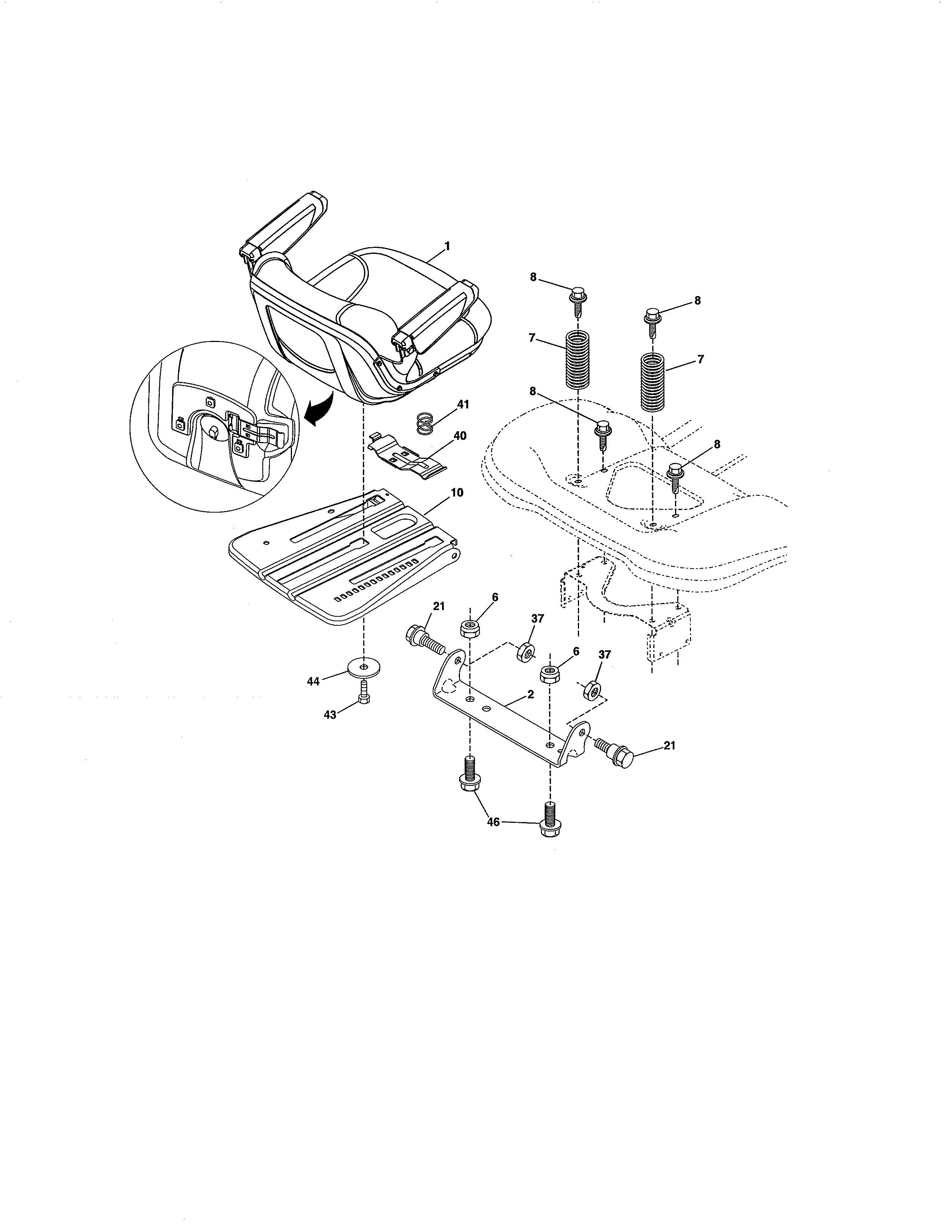 Seat Diagram and Parts List for 917204070  Craftsman Lawn Tractor
