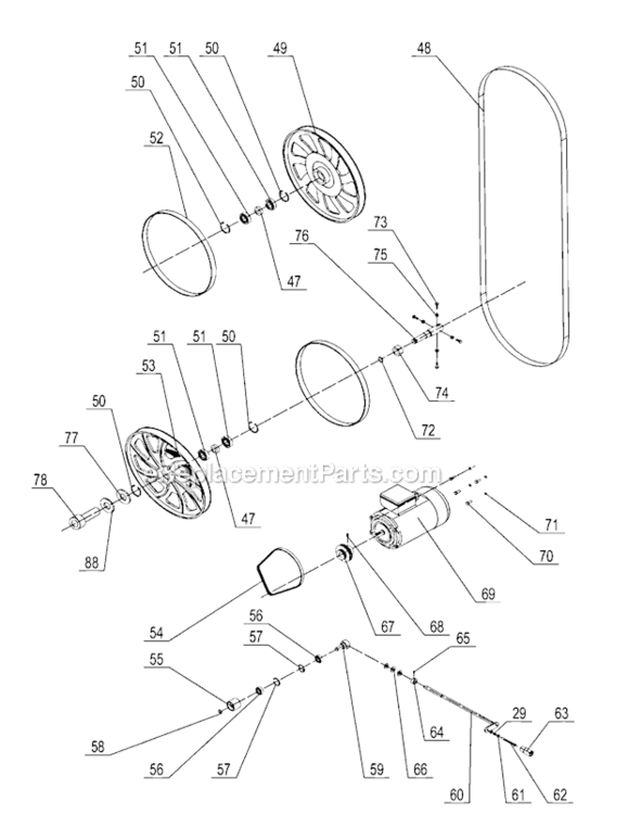 Blade_Panel Diagram and Parts List for 12432607  Craftsman Band Saw