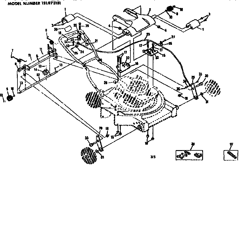 Handle Assembly Diagram and Parts List for 131973131  Craftsman Lawn Mower