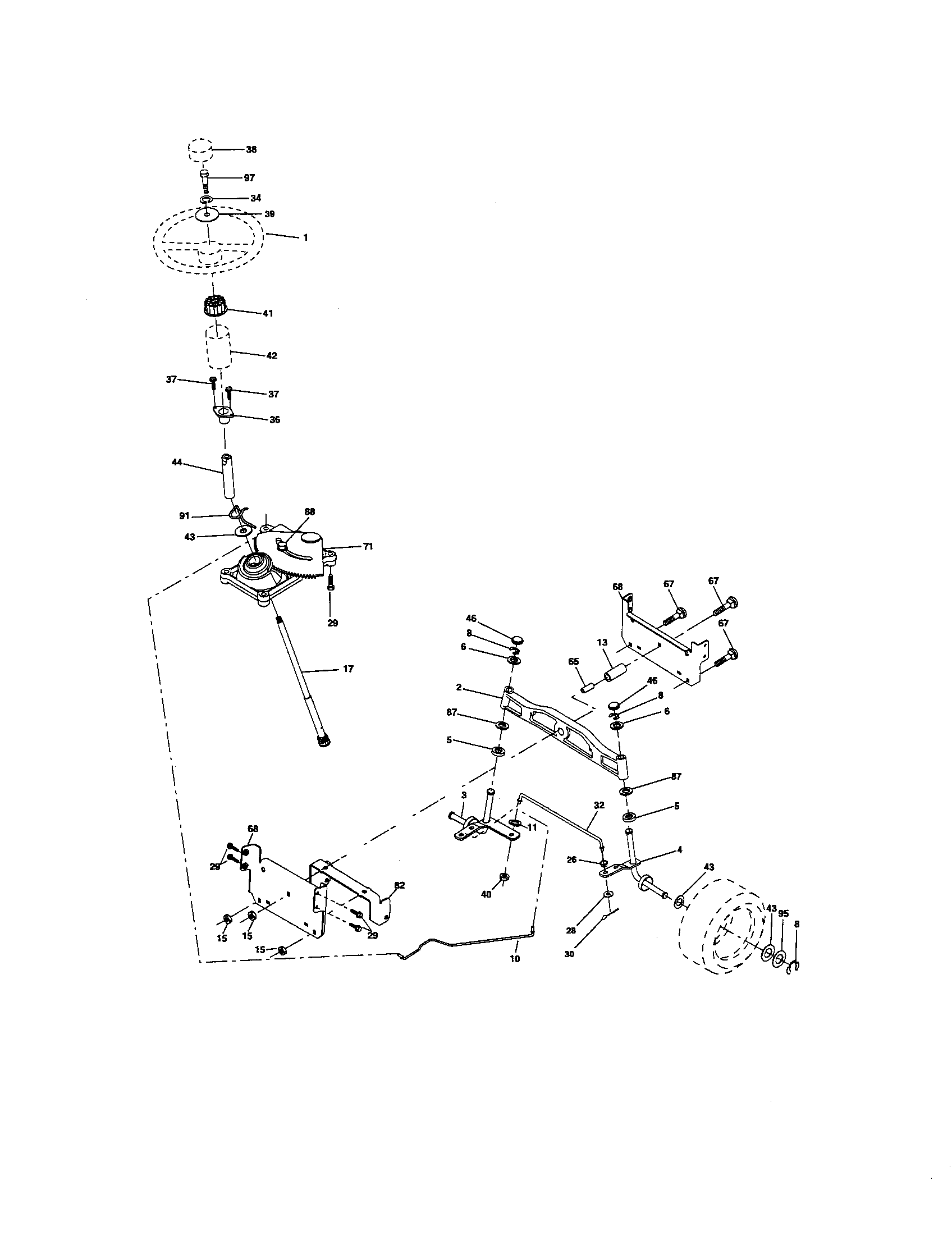 Steering Assembly Diagram and Parts List for 917275761  Craftsman Lawn Tractor
