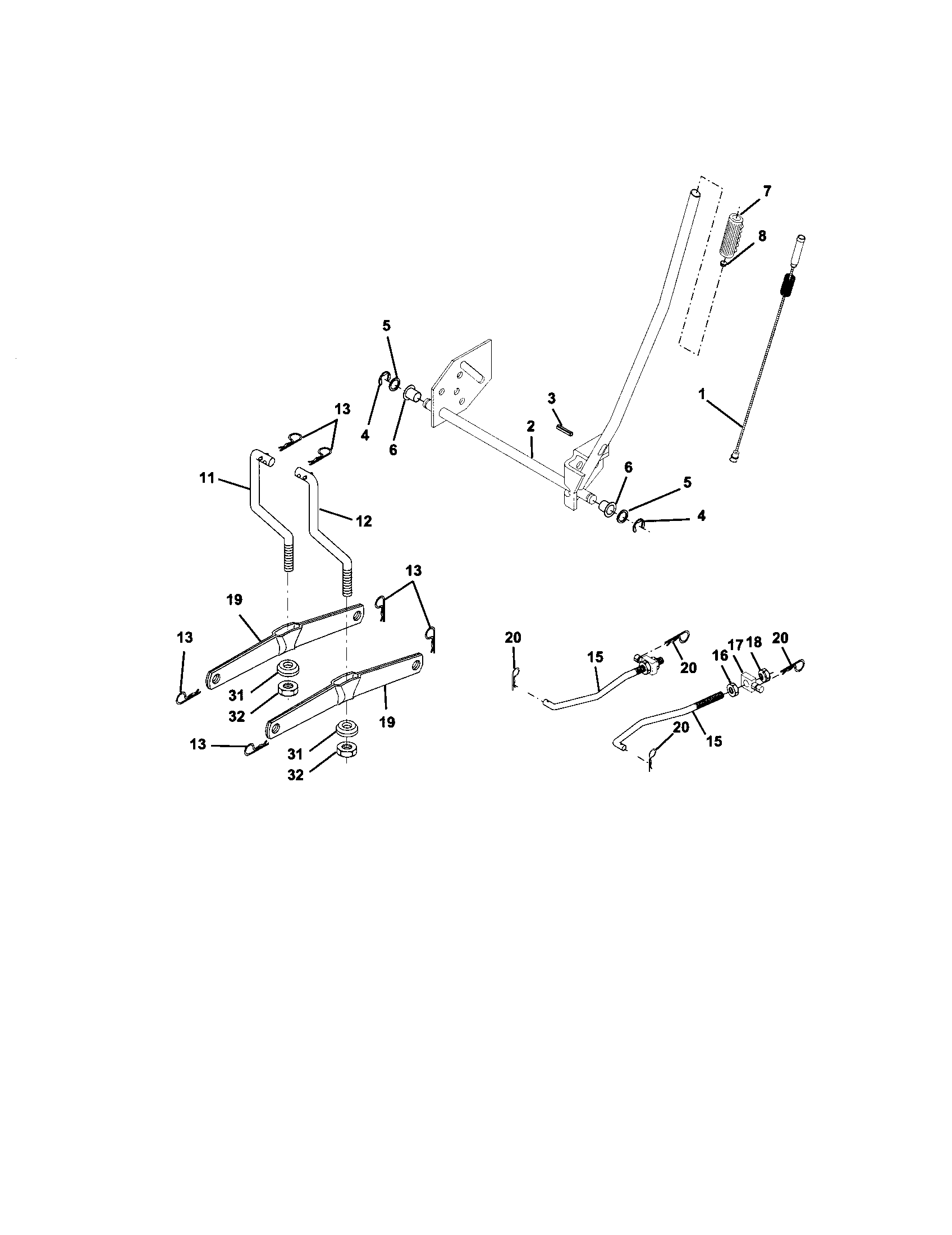 Lift Assembly Diagram and Parts List for 917272072  Craftsman Lawn Tractor