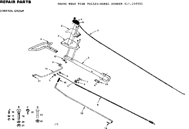 Control Group Diagram and Parts List for 917299591  Craftsman Tiller