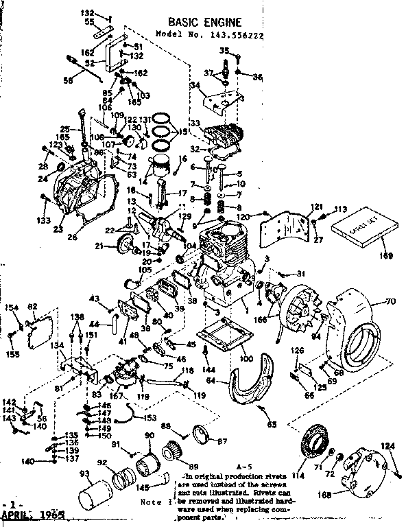Basic Engine Diagram and Parts List for 143556222  Craftsman Engine