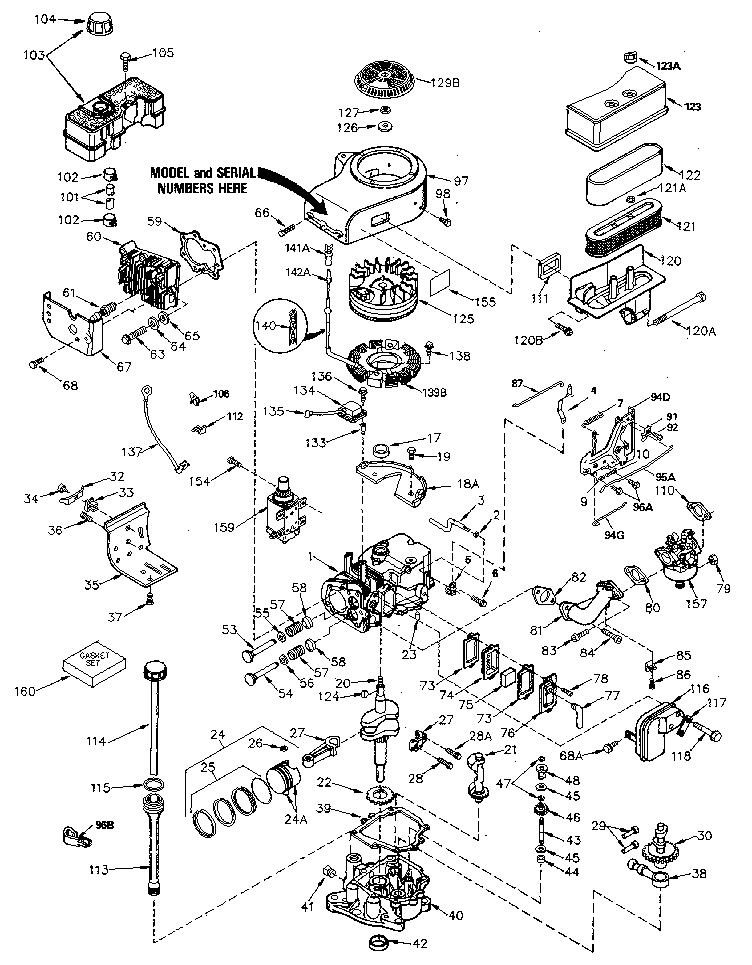Replacement Parts Diagram and Parts List for 143406192  Craftsman Engine