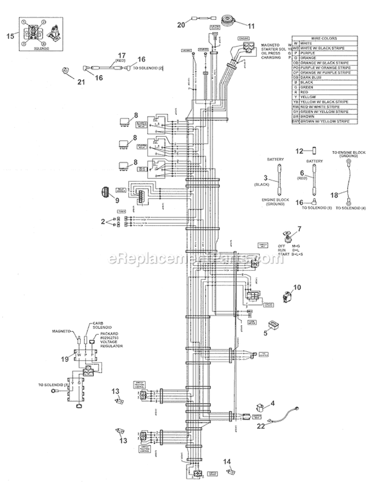 Wire Harness Diagram and Parts List for 12728875  Craftsman Lawn Mower