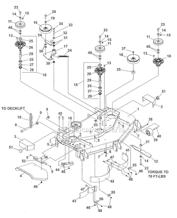 52 Inch Side Discharge Diagram and Parts List for 12728875  Craftsman Lawn Mower