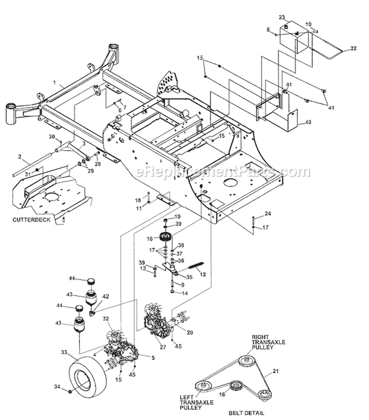 Transaxle Assembly Diagram and Parts List for 12728875  Craftsman Lawn Mower