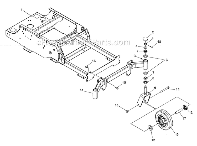 Caster Assembly Diagram and Parts List for 12728875  Craftsman Lawn Mower
