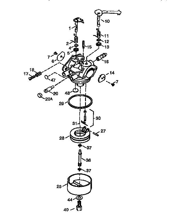 Carburetor 640051 Diagram and Parts List for 143640051  Craftsman Lawn Mower