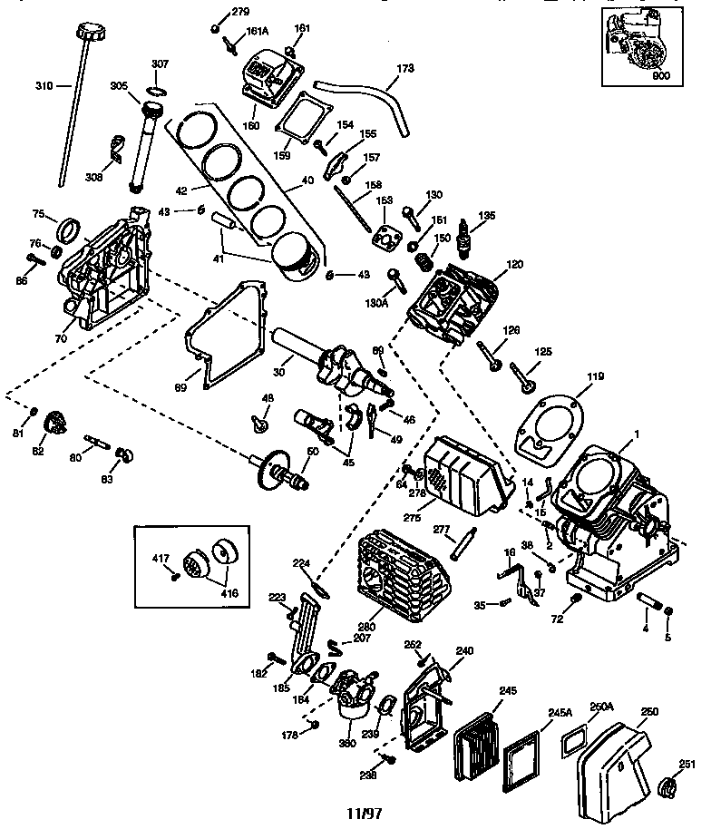Basic Engine Diagram and Parts List for 143985501  Craftsman Engine