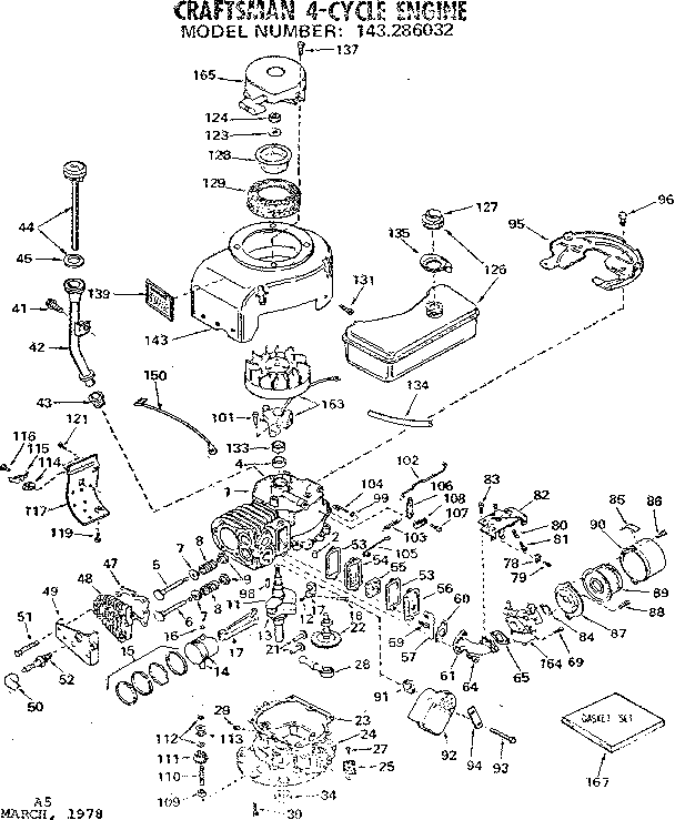 Replacement Parts Diagram and Parts List for 143286032  Craftsman Engine