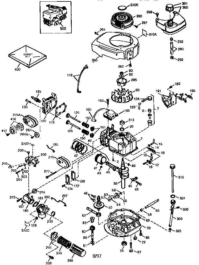 Replacement Parts Diagram and Parts List for 143975006  Craftsman Engine