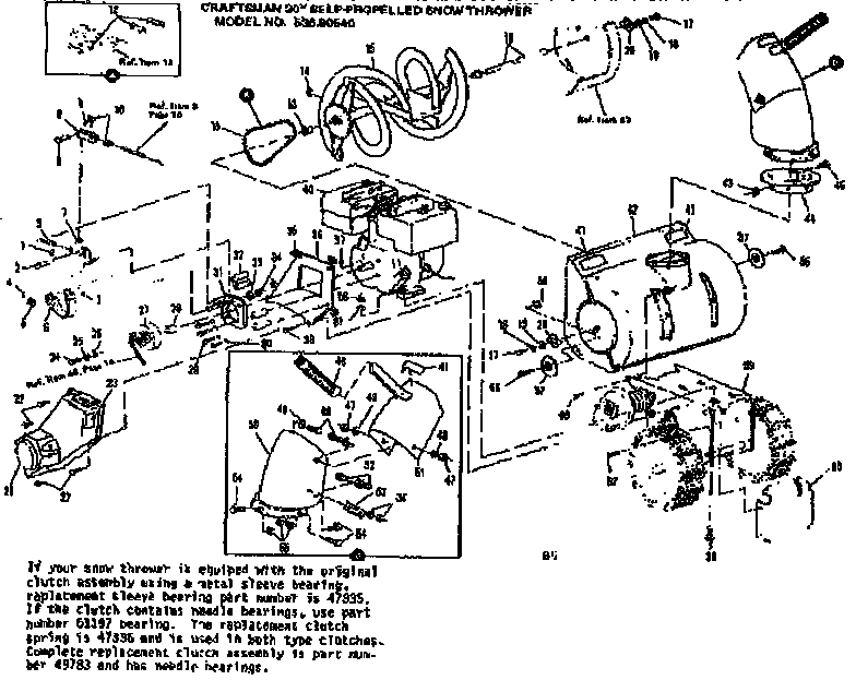 Engine Diagram and Parts List for 53690540  Craftsman Snow Blower