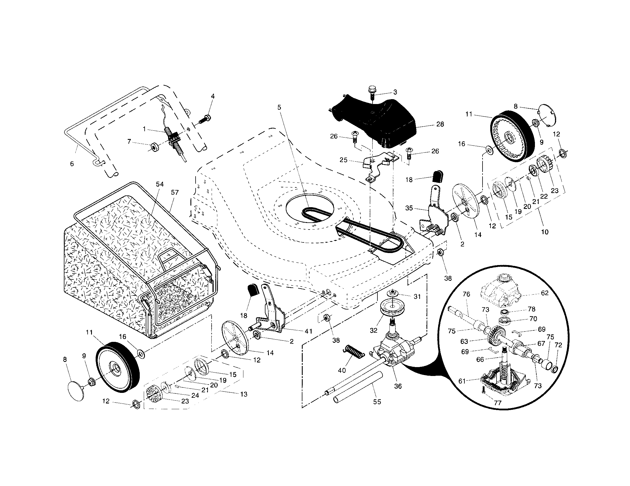 Wheels/tires/bag Diagram and Parts List for 917374430  Craftsman Lawn Mower
