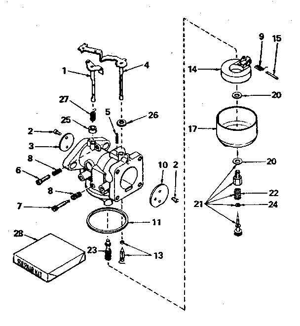 Carburetor Diagram and Parts List for 143680012  Craftsman Engine