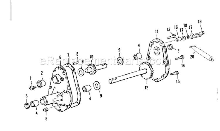 Gear Case Assembly Diagram and Parts List for 13180379  Craftsman Snow Blower