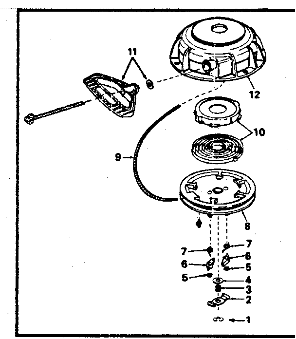 Rewind Starter Diagram and Parts List for 143590606  Craftsman Lawn Mower