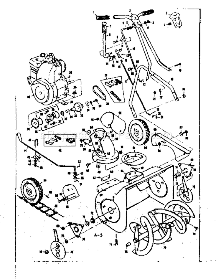 Drive Assembly Diagram and Parts List for 13181927  Craftsman Snow Blower