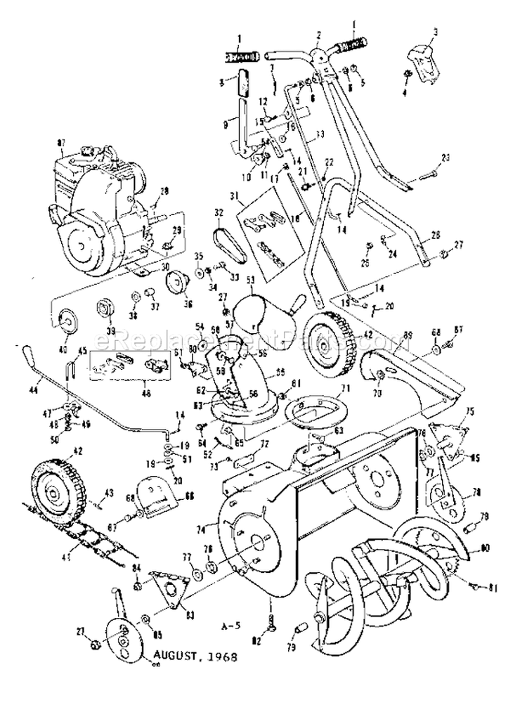 Drive Assembly Diagram and Parts List for 13181929  Craftsman Snow Blower
