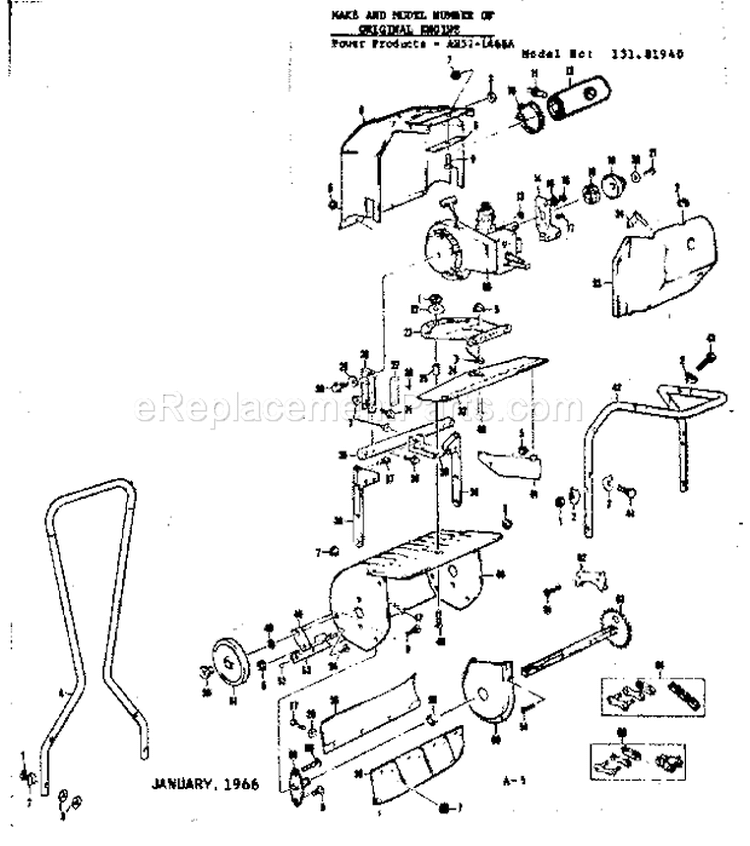 Replacement Parts Diagram and Parts List for 13181940  Craftsman Snow Blower