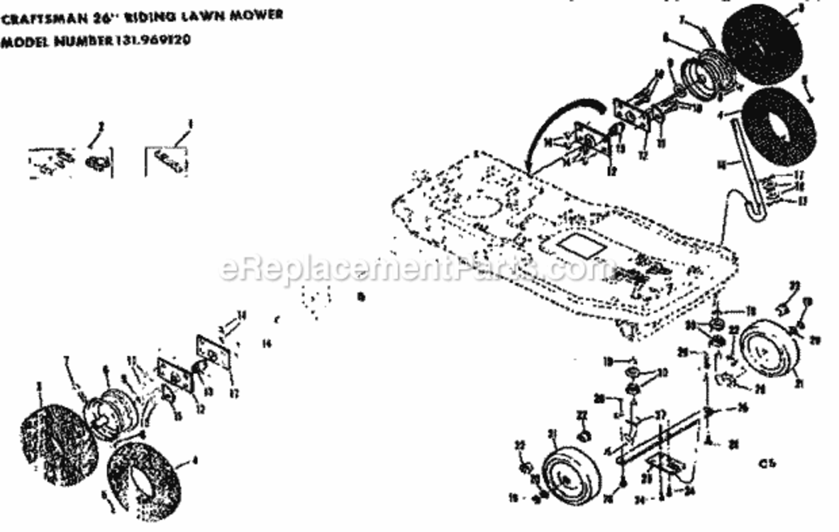 Page C Diagram and Parts List for 131969120  Craftsman Lawn Tractor