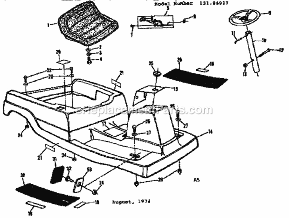 Page A Diagram and Parts List for 13196927  Craftsman Lawn Tractor