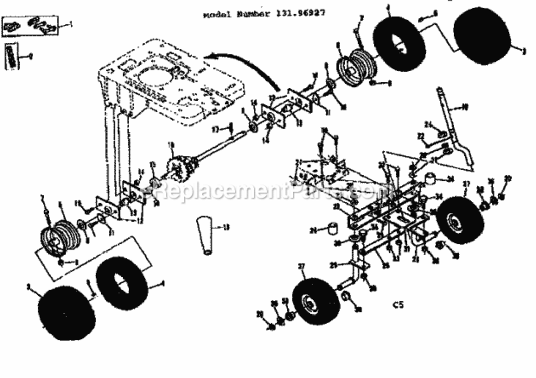 Page C Diagram and Parts List for 13196927  Craftsman Lawn Tractor