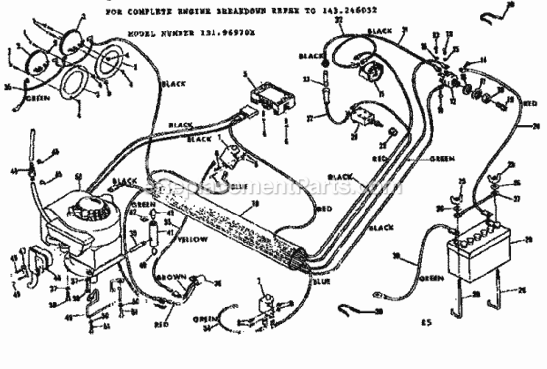 Page E Diagram and Parts List for 13196970X  Craftsman Lawn Tractor