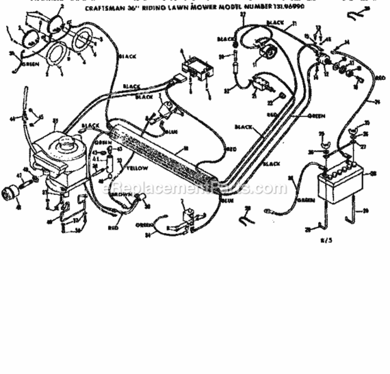 Page E Diagram and Parts List for 13196990  Craftsman Lawn Tractor